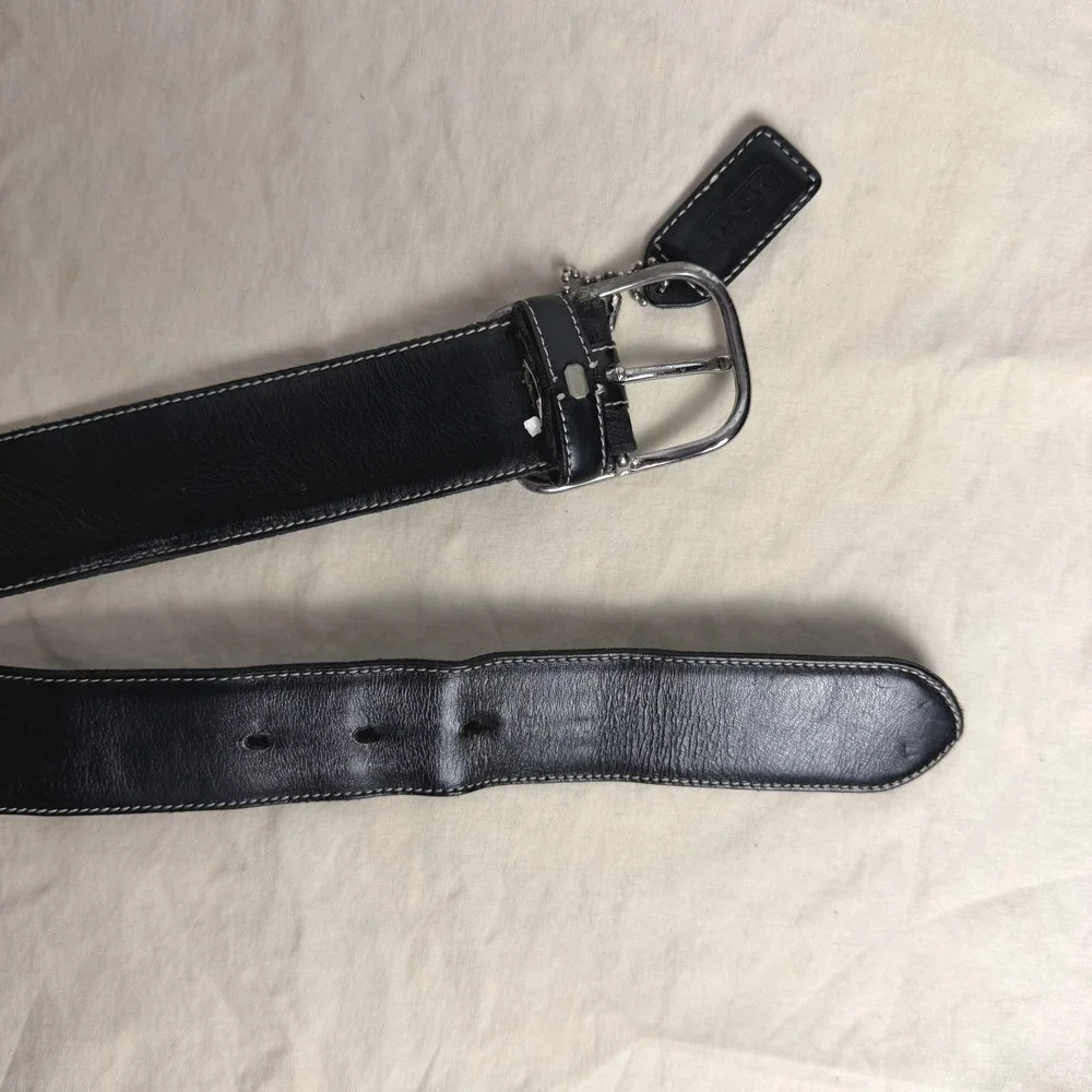Coach Signature Jacquard Belt Large 8573 Black Silver Buckle 39in Leather